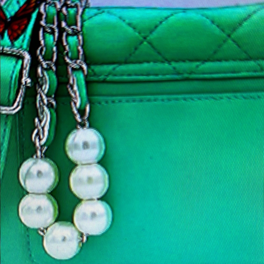 Badgley Mischka Green Quilted Shoulder Bag with Chain Strap  and long strap nwt - Picture 5 of 5